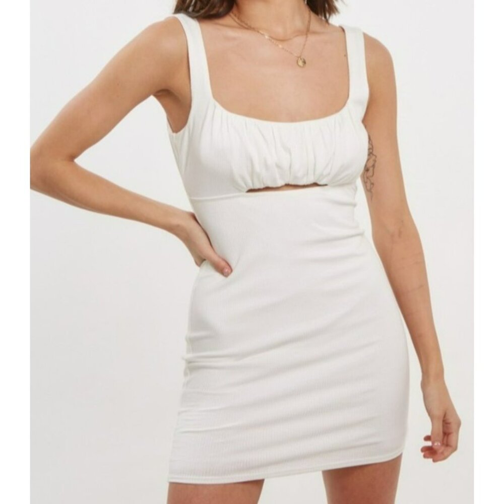 Blue Blush Cutout Ribbed Bodycon Mini Dress Ivory White Size Medium NWT